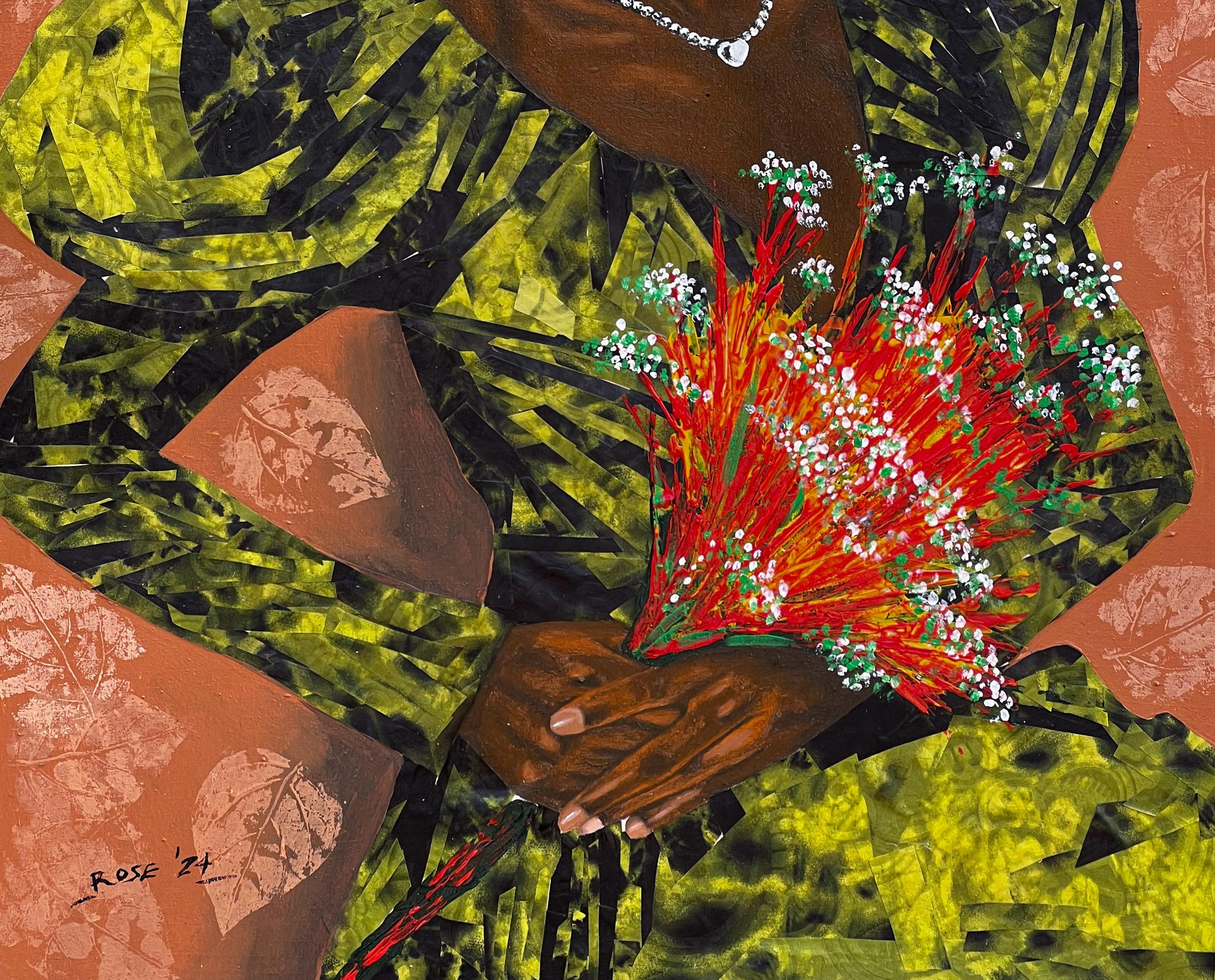 Blooming Serenity - 21. Jahrhundert, Contemporary, Figurativ, Women Africa Fabrics im Angebot 1
