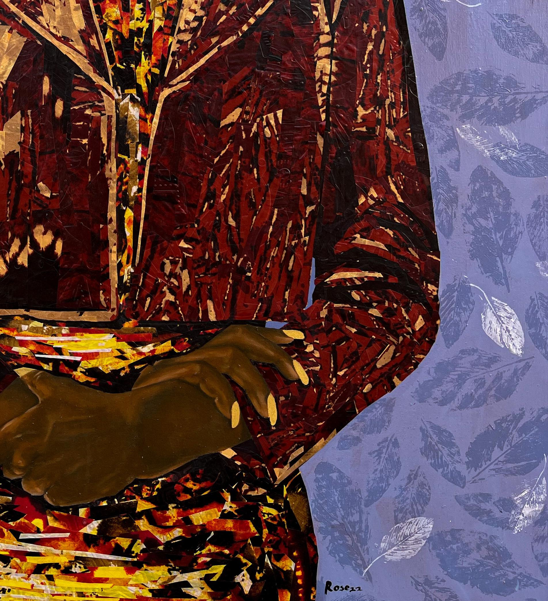 Confidence is an Original Painting by Roseleen Labazacchy. Roseleen created the painting with Fabrics, Oil, and Acrylic on Canvas on 36W by 48H inched primed canvas.

Confidence is a painting that speaks about the need to believe in oneself and