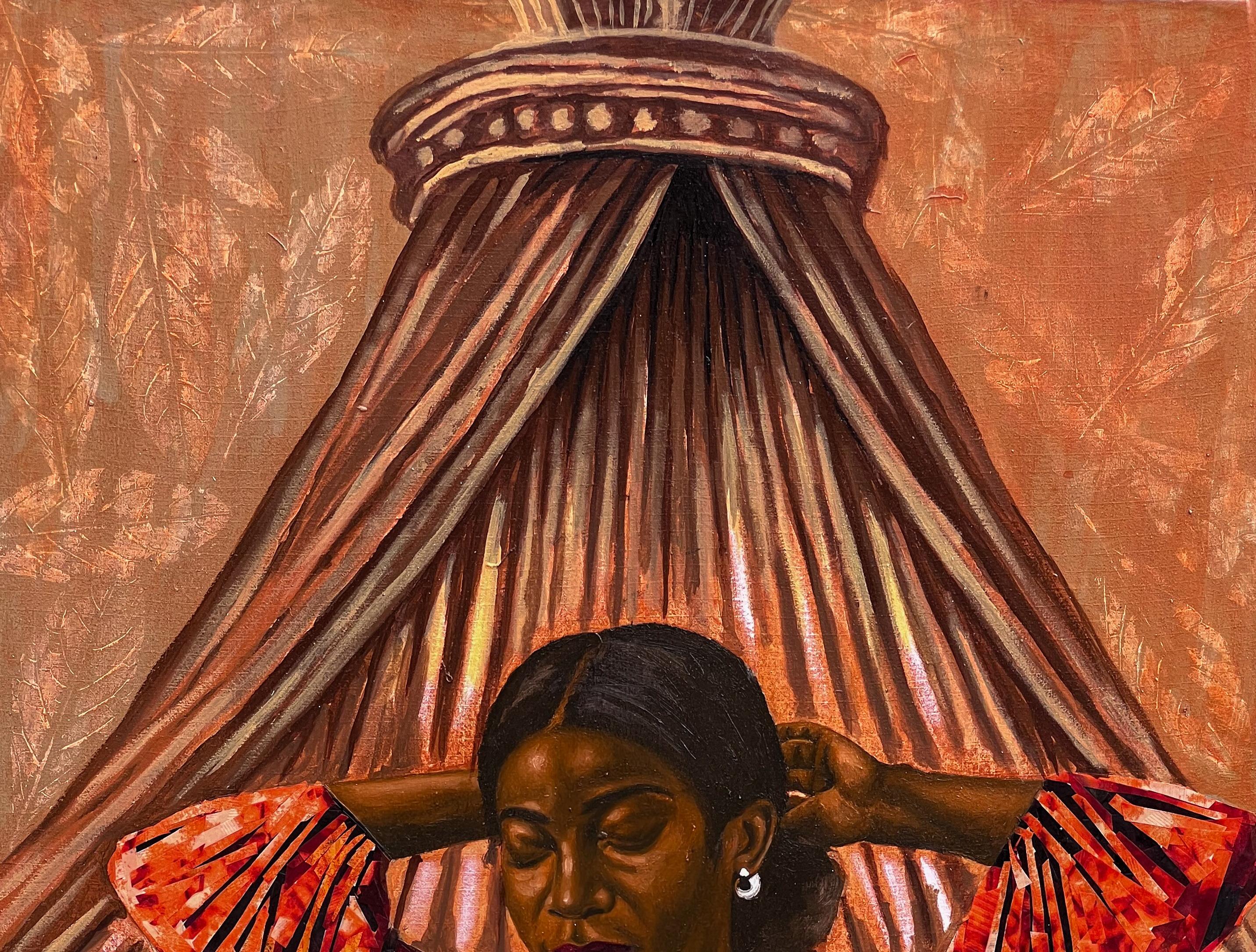 Morning Solace - Siglo XXI, Contemporáneo, Figurativo, Mujeres África Telas - Painting de Roseleen Labazacchy,