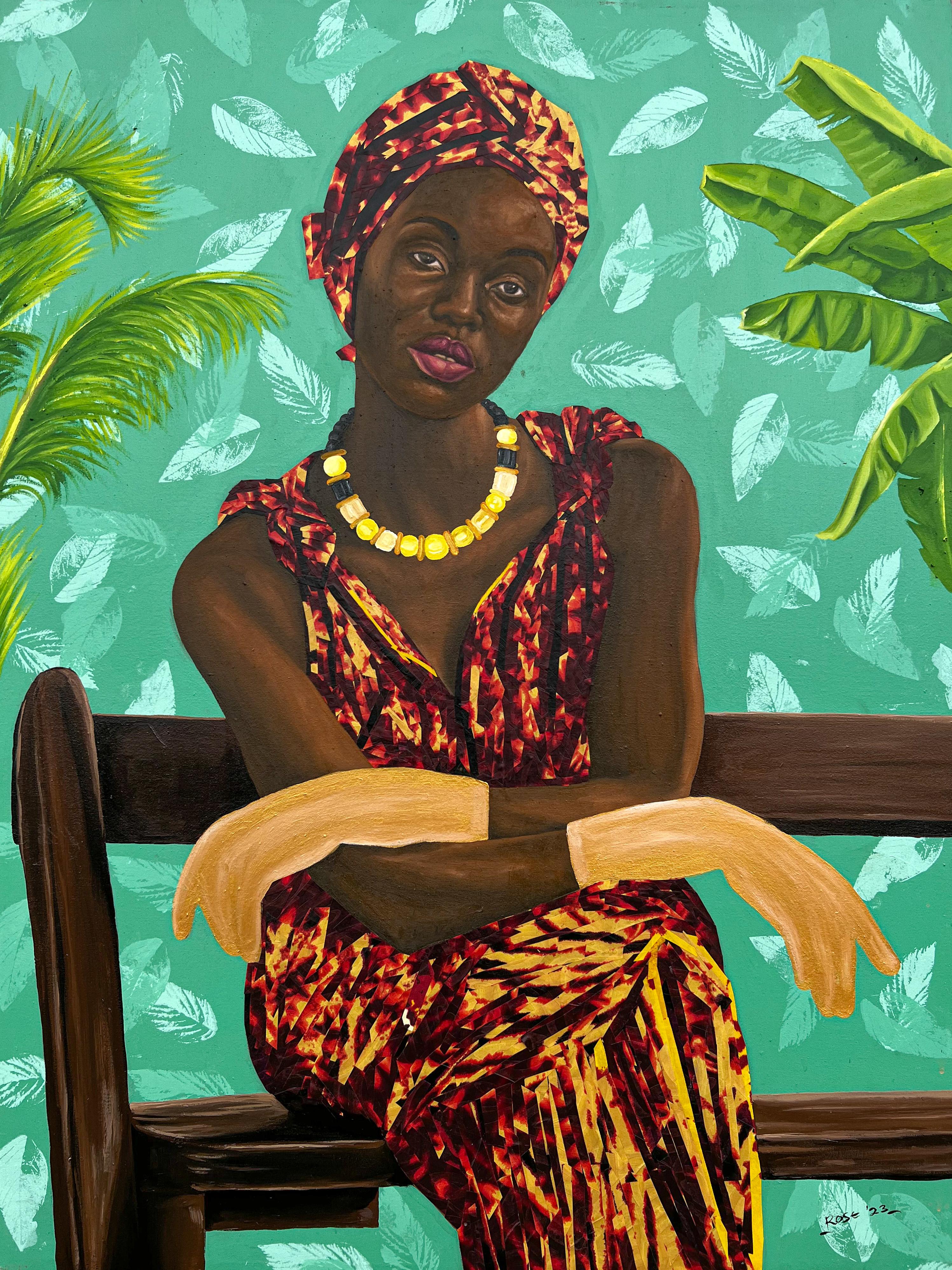 Serene Solitude (A Lady
s Retreat) - 21st Century Contemporary Portrait of Woman - Mixed Media Art by Roseleen Labazacchy,