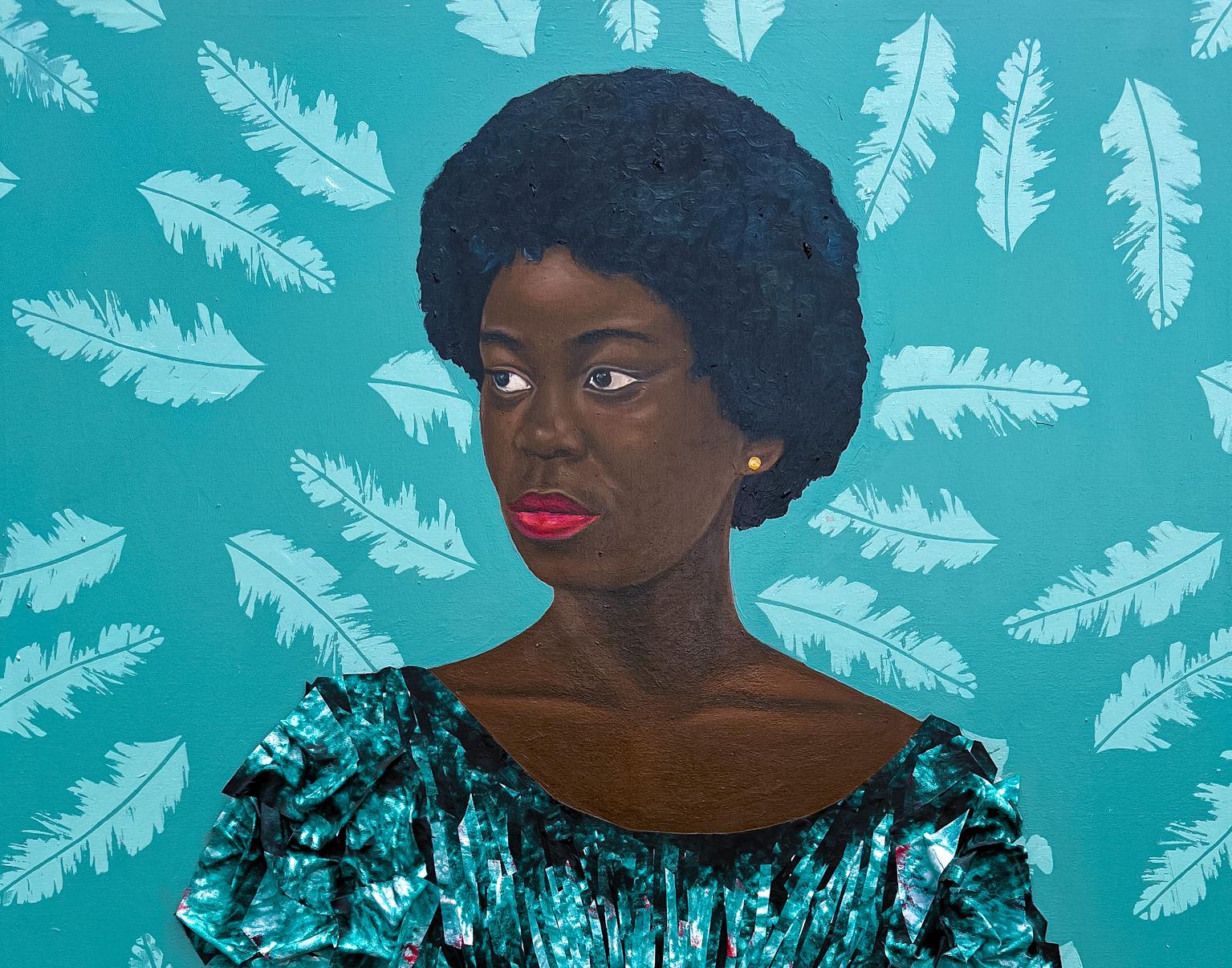 Strength Within Me 1 - 21st Century, Contemporary, Figurative, Africa Fabrics - Painting by Roseleen Labazacchy,