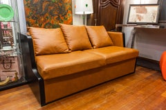 Artdeco Rosello sofabed Black and Cognac Color leather, Paris, 1950