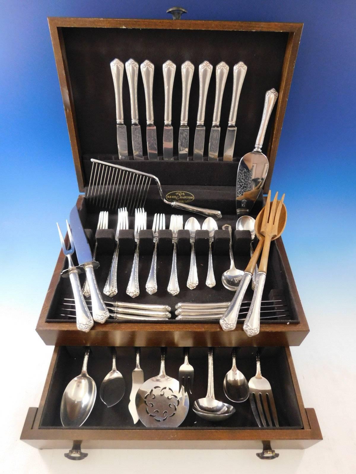 Lovely Rosemary by Easterling sterling silver flatware set with many servers, 63 pieces. This set includes:

Eight knives, 8 7/8