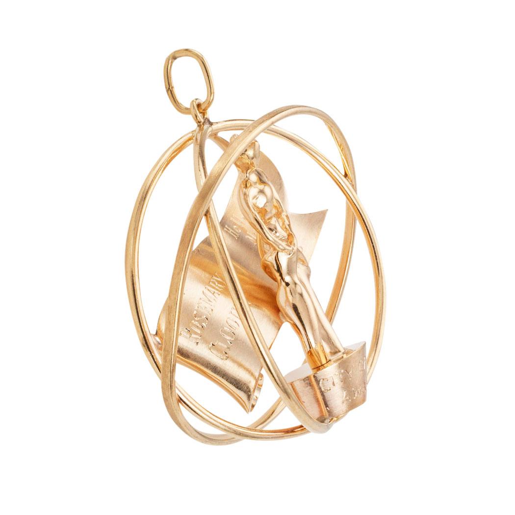 PROVENANCE:  Rosemary Clooney, City of Hope Hollywood Mother of The Year Award yellow gold charm pendant circa 1956. * Love it because it caught your eye, and we are here to connect you with beautiful and affordable jewelry.  Decorate Yourself! 
