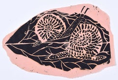Rosemary Ellis Snail on Leaf Linocut Modern British Art Wildlife Mid Century