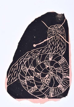 Rosemary Ellis Surreal Snail Linocut Modern British Art Wildlife Mid Century