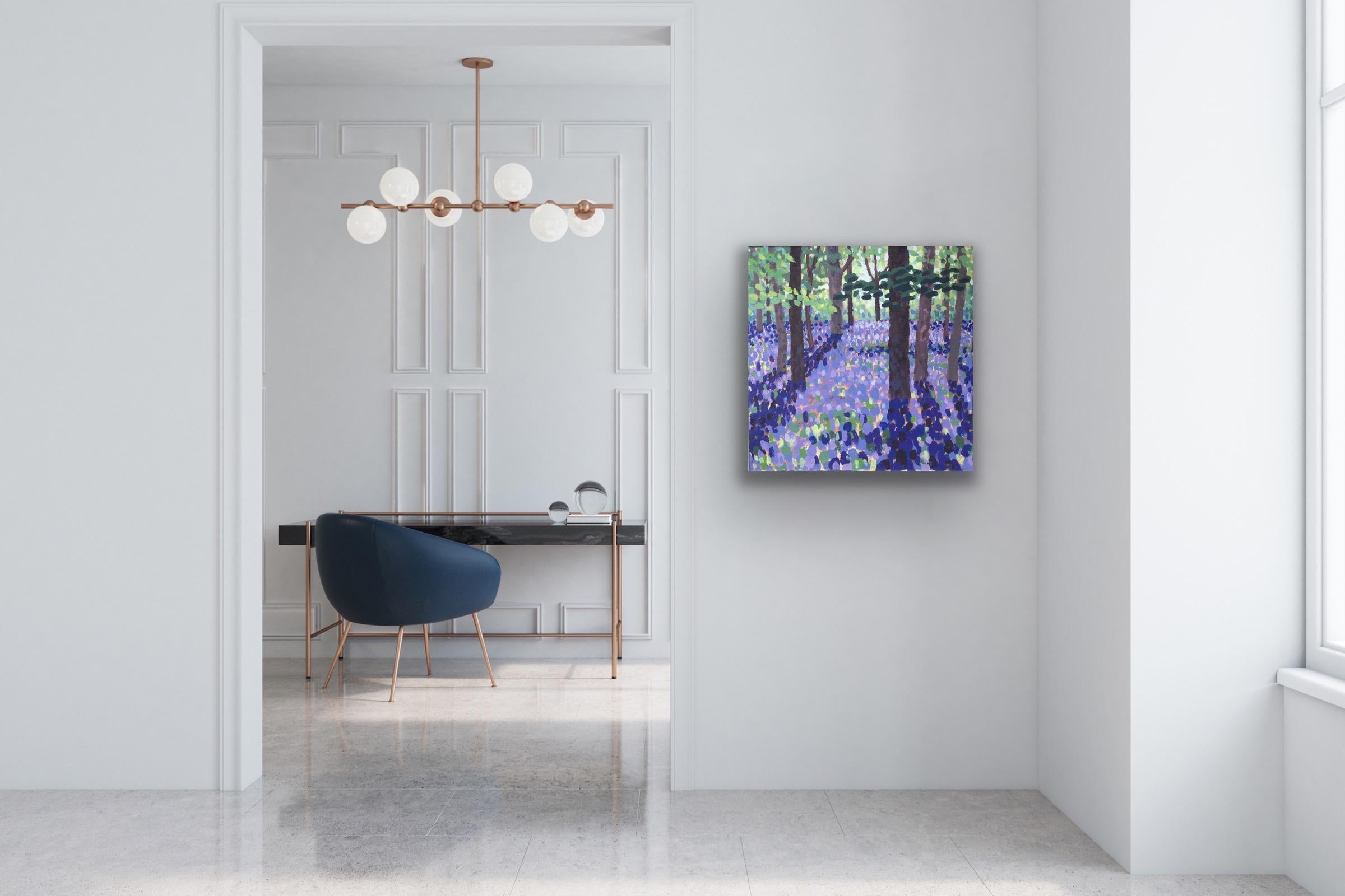 Bluebells Woods 1, Impressionist Landscape Artwork, Original Floral Painting For Sale 4