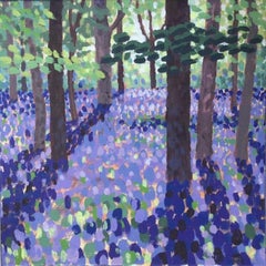 Bluebells Woods 1, œuvre d'art de paysage impressionniste, peinture florale originale
