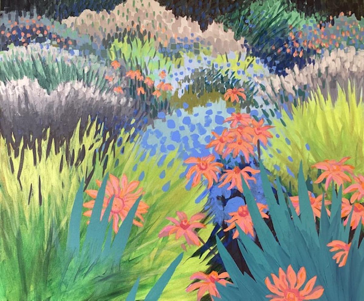 Crazy Garden, Semi Abstract Floral Art, Vibrant Landscape Painting, Still Life