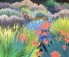 Crazy Garden, halb abstrakte Blumenkunst, lebhafte Landschaftsmalerei, Stillleben