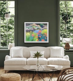 Crazy Garden, Semi Abstract Floral Art, Vibrant Landscape Painting, Still Life