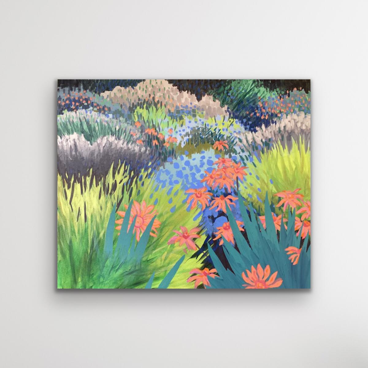 Jardin Crazy, Art floral semi-abstrait, Peinture de paysage vibrante, Nature morte - Contemporain Painting par Rosemary Farrer