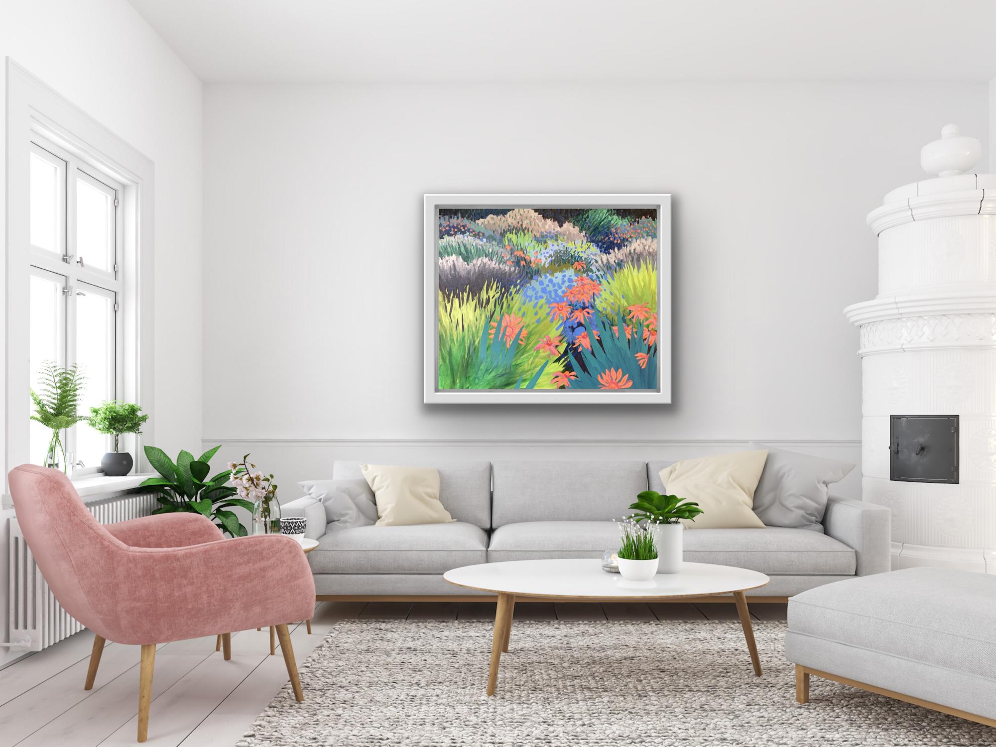 Jardin Crazy, Art floral semi-abstrait, Peinture de paysage vibrante, Nature morte en vente 3