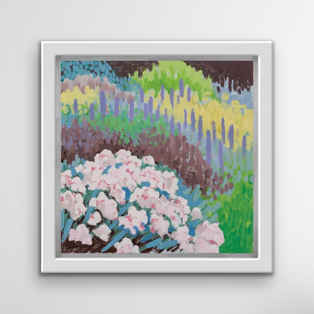 Hoch Sommer, Impressionistisches Blumengemälde, naive Landschaftskunst, hell (Zeitgenössisch), Painting, von Rosemary Farrer