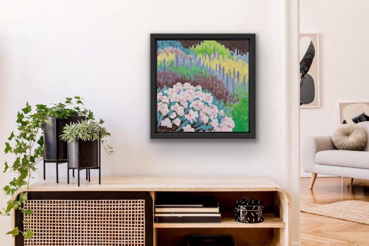 Alta estate, pittura floreale in stile impressionista, arte paesaggistica naïf, luminoso in vendita 3