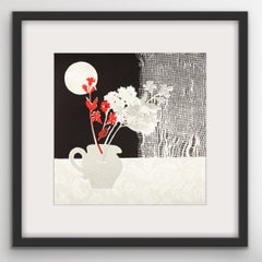 Rosemary Farrer, Stillleben mit Netzvorhang, Stillleben in Schwarz und Weiß