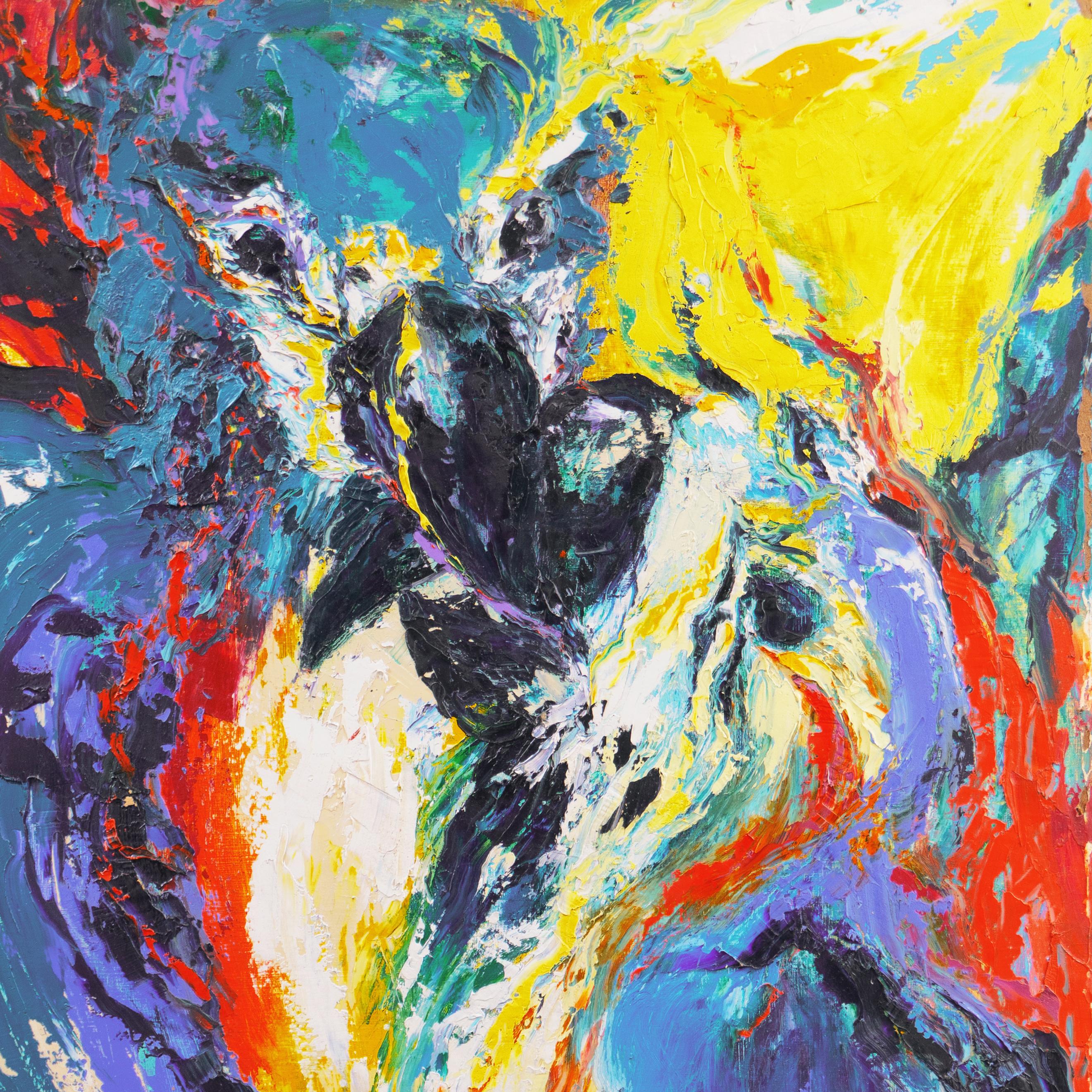 'Pareja de Perroquets', Grande, Óleo expresionista, Loros, Detroit Mujer artista - Painting Expresionista de Rosemary Hornak