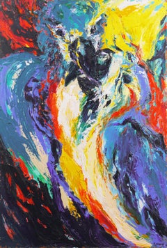 'Pareja de Perroquets', Grande, Óleo expresionista, Loros, Detroit Mujer artista
