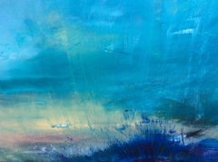 Coast, Rosemary Houghton, Original Abstract Blue Seascape Painting, Affordable