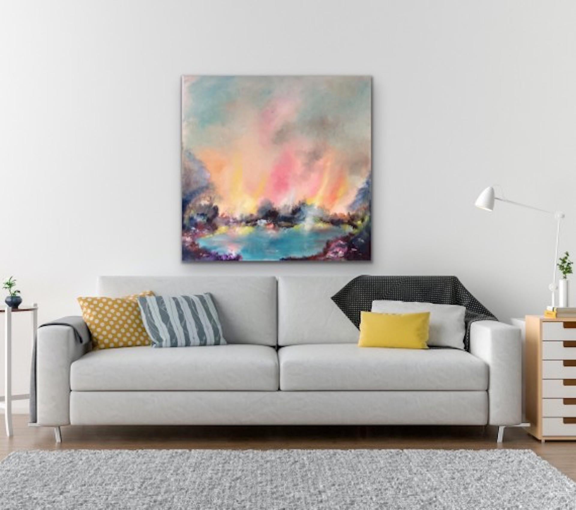 Sunset Over The Lake, Rosemary Houghton, Original Painting, Abstract Artwork For Sale 2