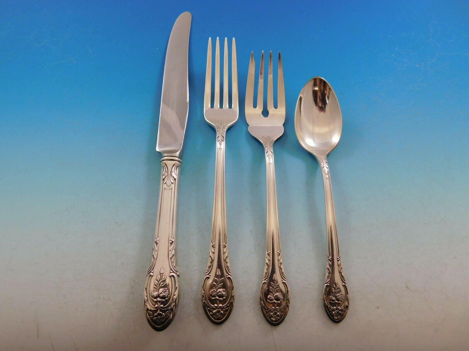 Rosemont by Gorham Set di posate in argento Servizio 114 pezzi Enorme circa 1930 Rose In condizioni ottime in vendita a Big Bend, WI