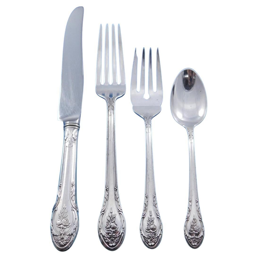 Rosemont by Gorham Silverplate Flatware Set Service 24 Pieces Circa 1930 Roses
