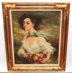 Joven con cesta de frutos - Óleo sobre tela - Años 70