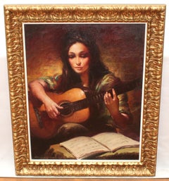 Mujer con guitarra - Óleo sobre tela - Años 70