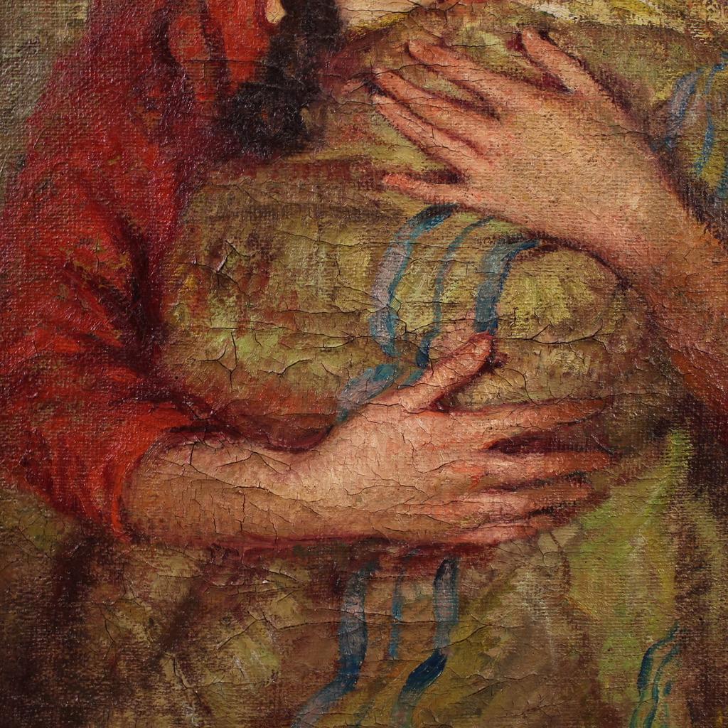 20. Jahrhundert Öl auf Leinwand Spanisch signiert Malerei Mutterschaft, 1950 im Angebot 8