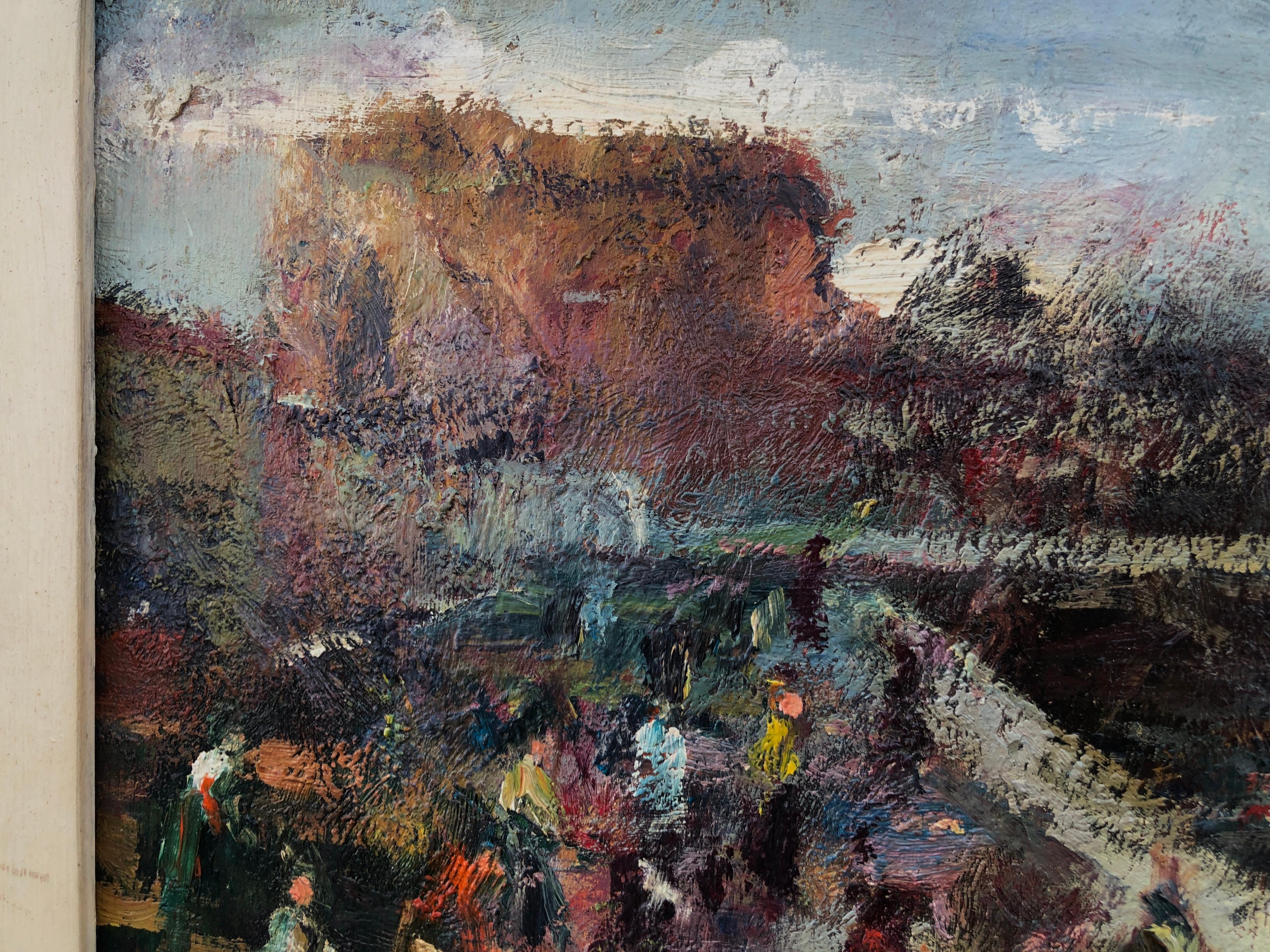 Vida junto al muelle España Paisaje español pintura al óleo sobre tabla en venta 1