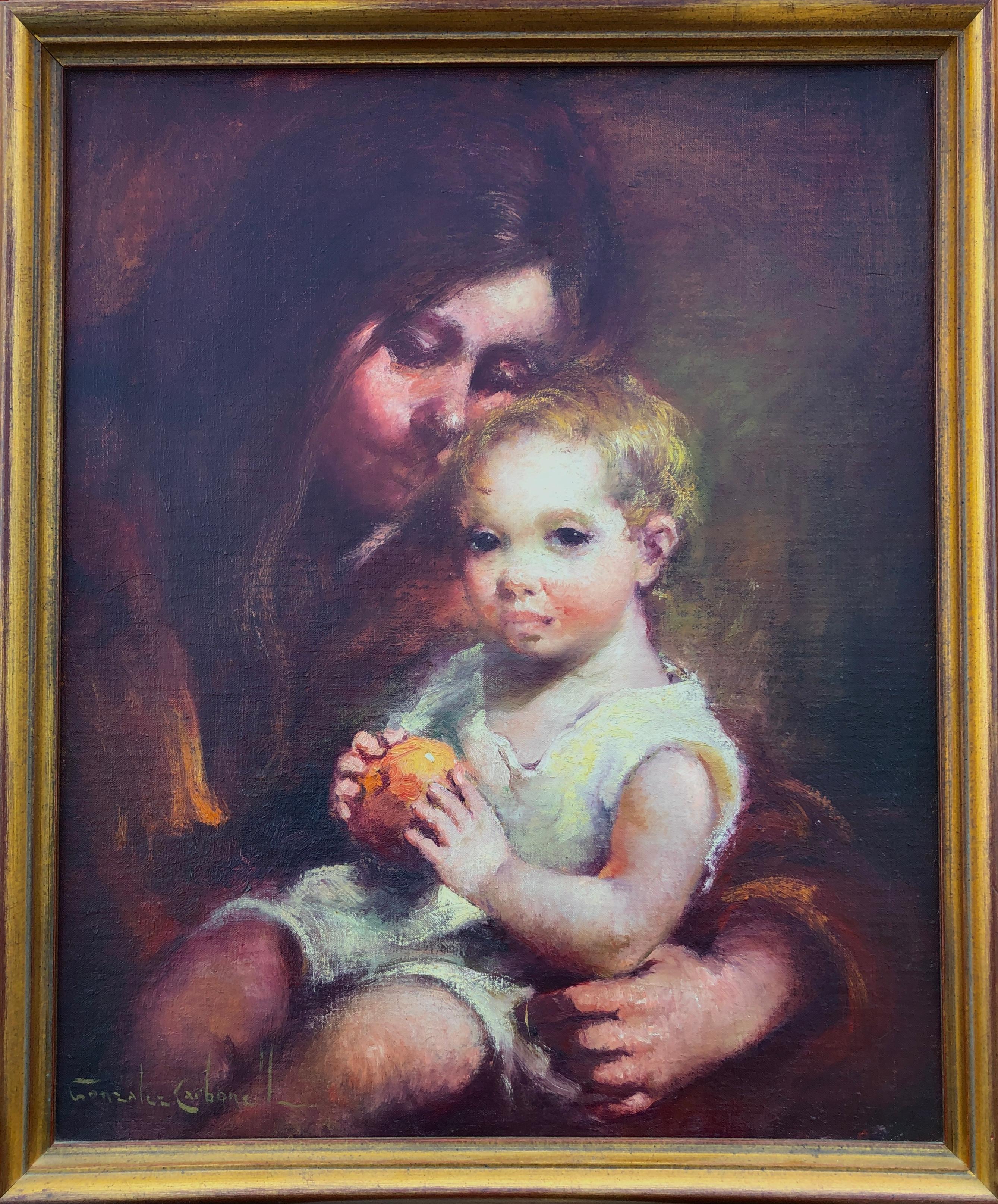 Madre e figlio dipinto a olio su tela - Painting di Rosendo Gonzalez Carbonell