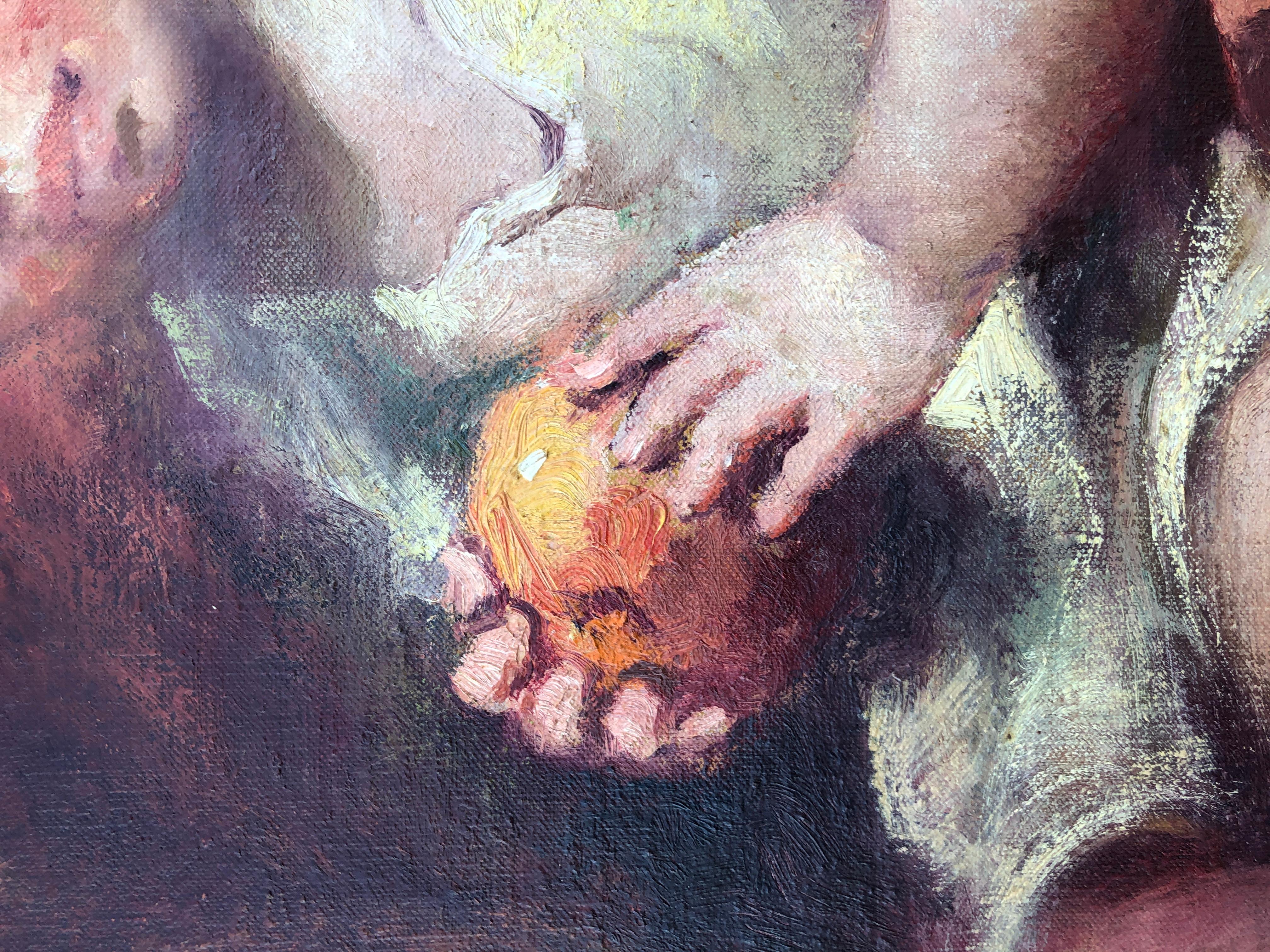 Madre e figlio dipinto a olio su tela - Figurative Painting Nero di Rosendo Gonzalez Carbonell