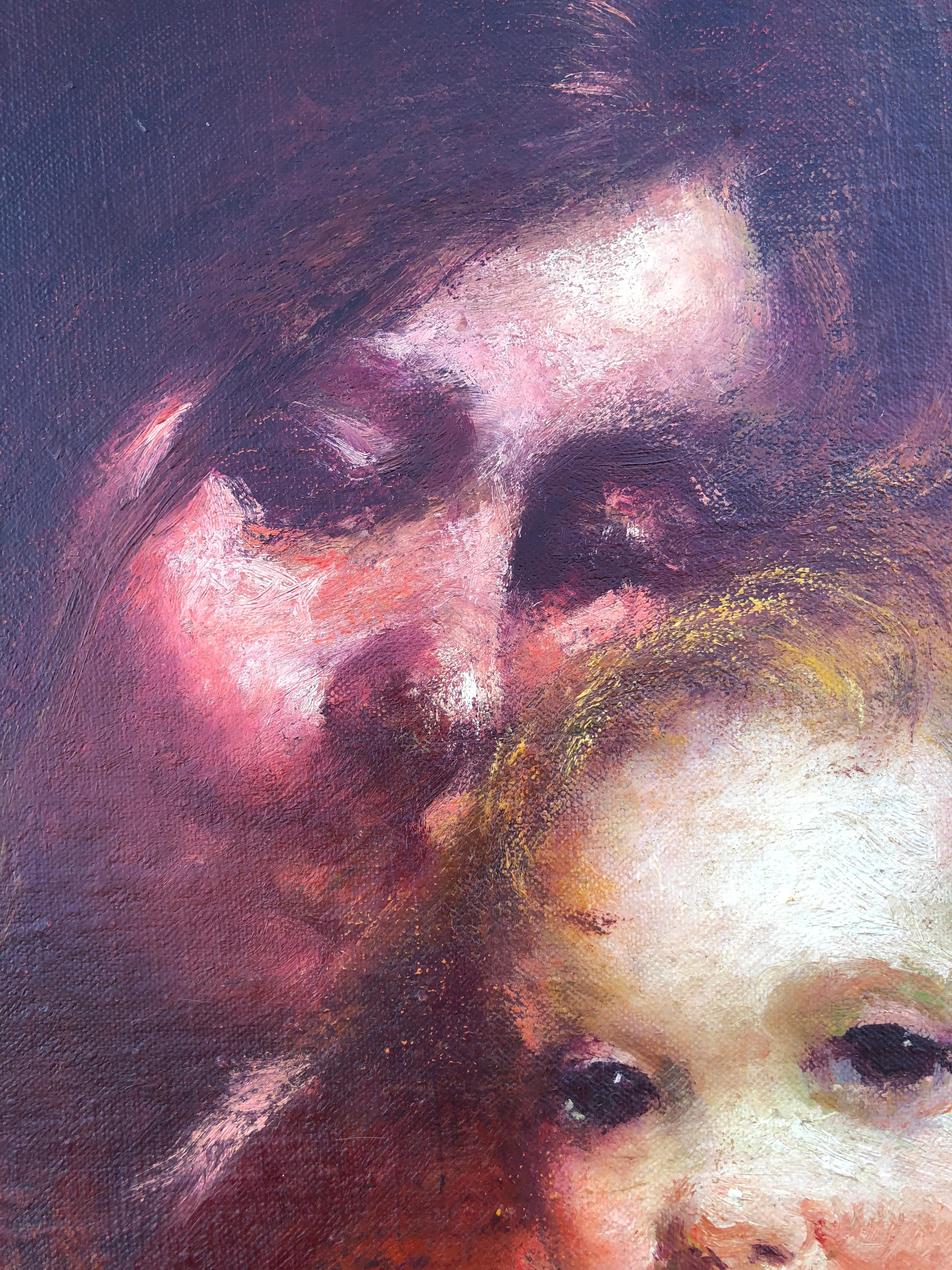 Madre e figlio dipinto a olio su tela in vendita 1