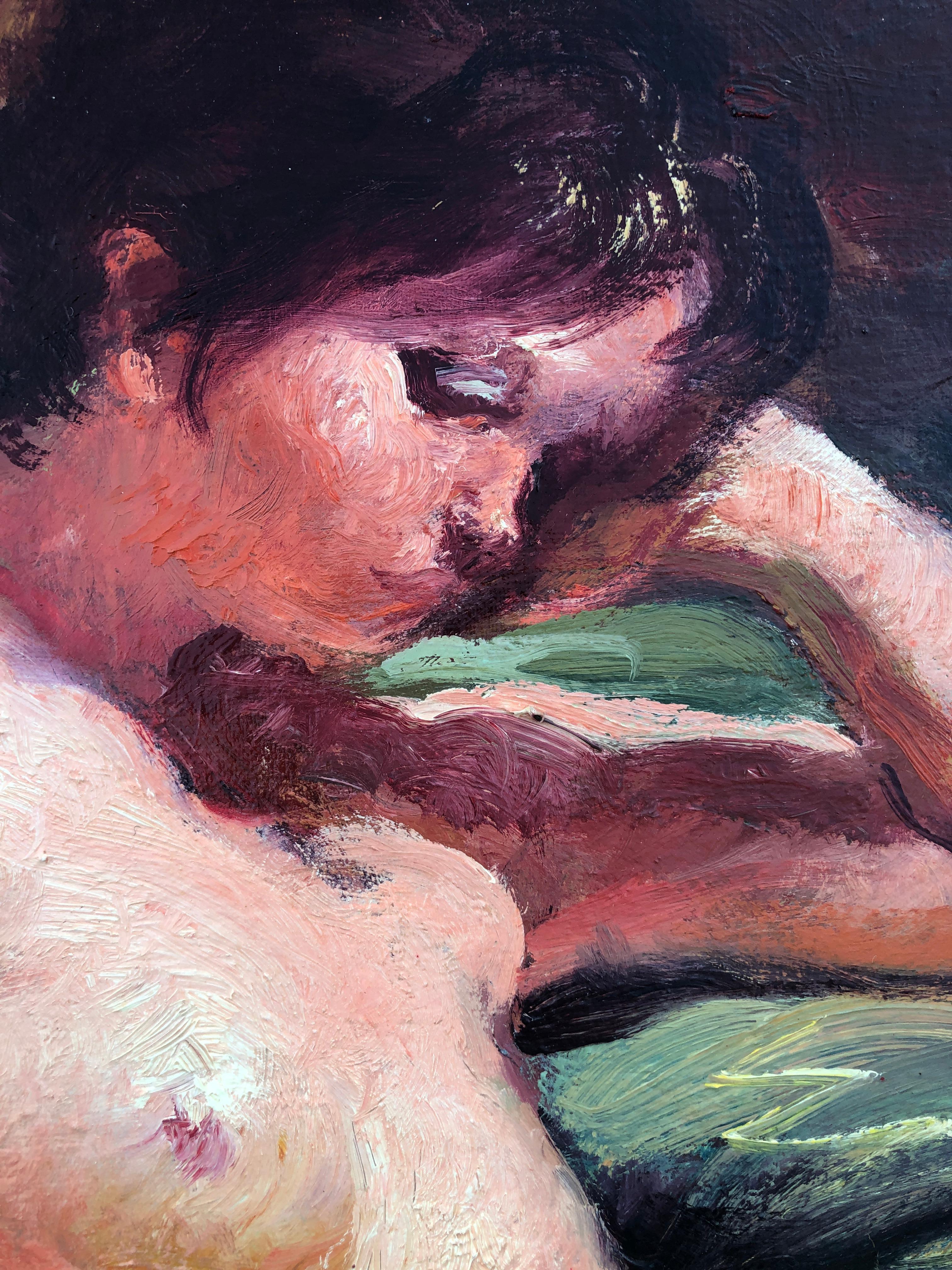 Pittura ad olio su tela di una donna nuda - Nude Painting Nero di Rosendo Gonzalez Carbonell