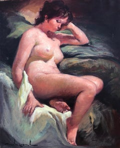 Pittura ad olio su tela di una donna nuda