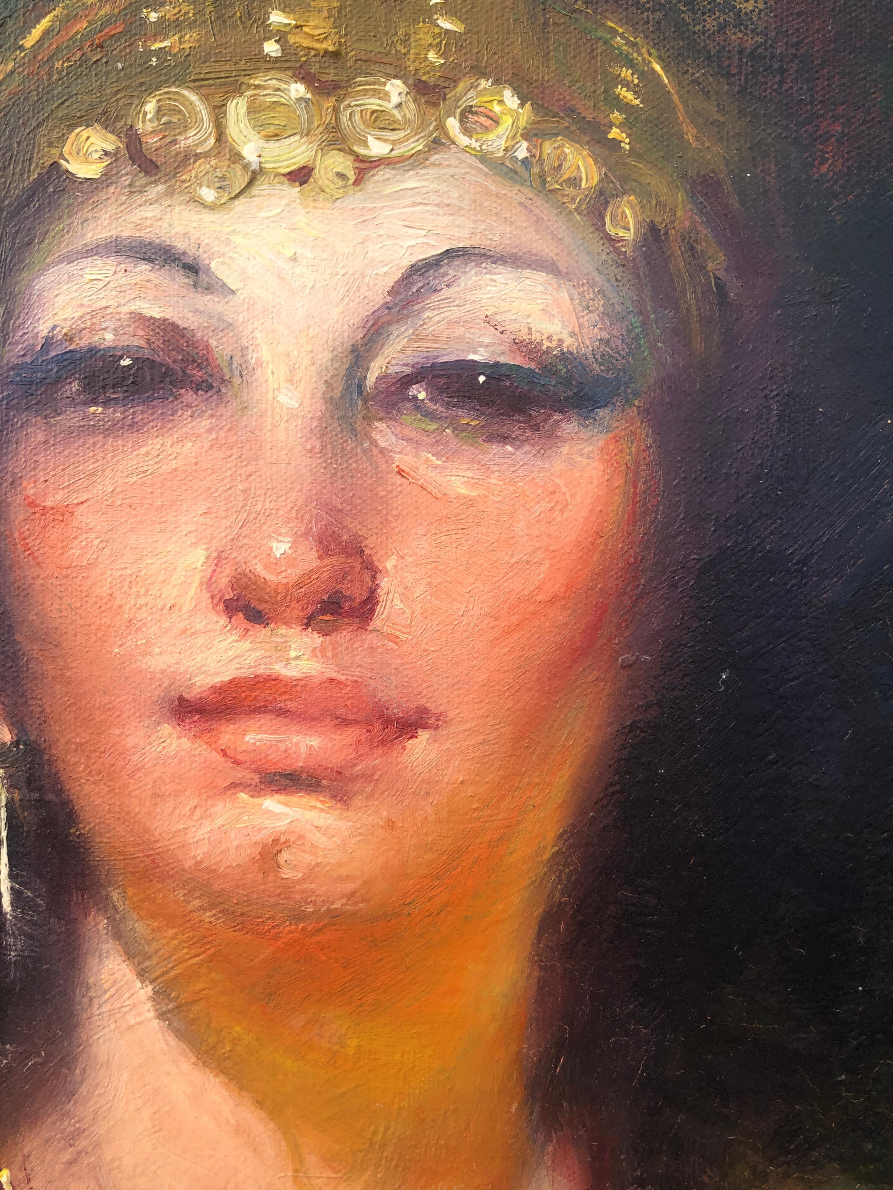 Odalisca con vassoio olio su tela - Portrait Painting Nero di Rosendo Gonzalez Carbonell