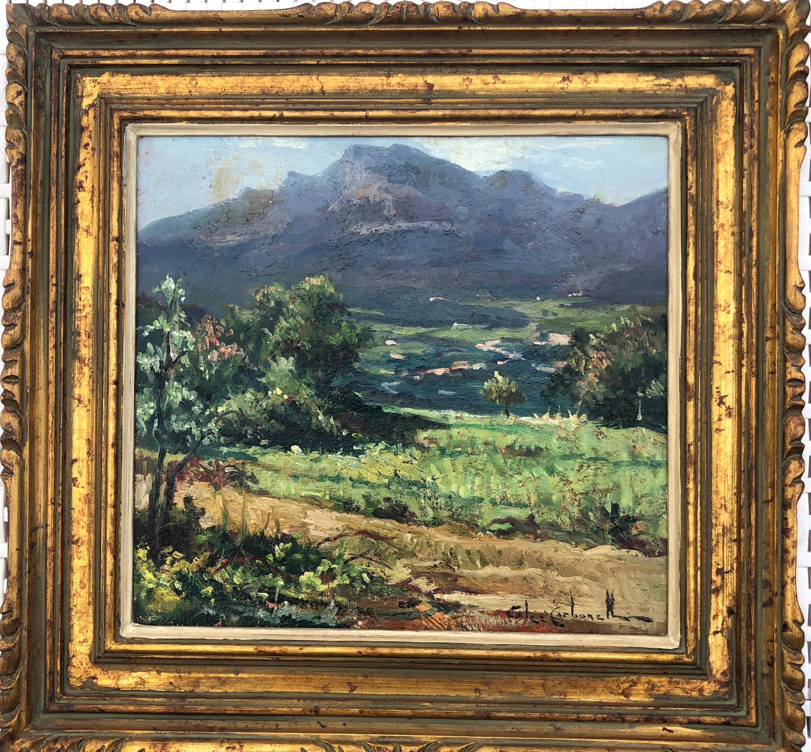 Olot España Paisaje español pintura al óleo sobre tabla - Painting de Rosendo Gonzalez Carbonell
