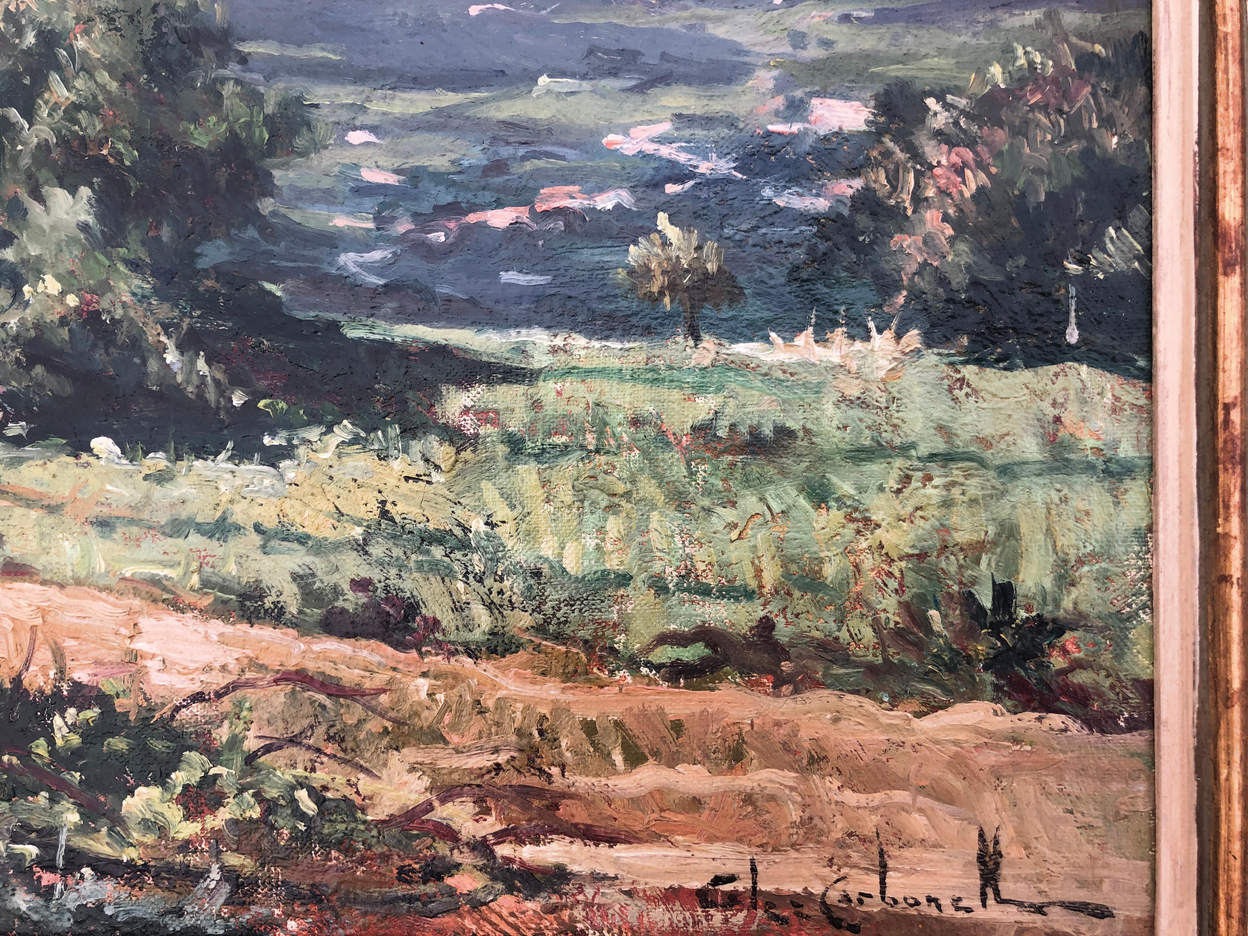 Olot España Paisaje español pintura al óleo sobre tabla - Landscape Painting Gris de Rosendo Gonzalez Carbonell
