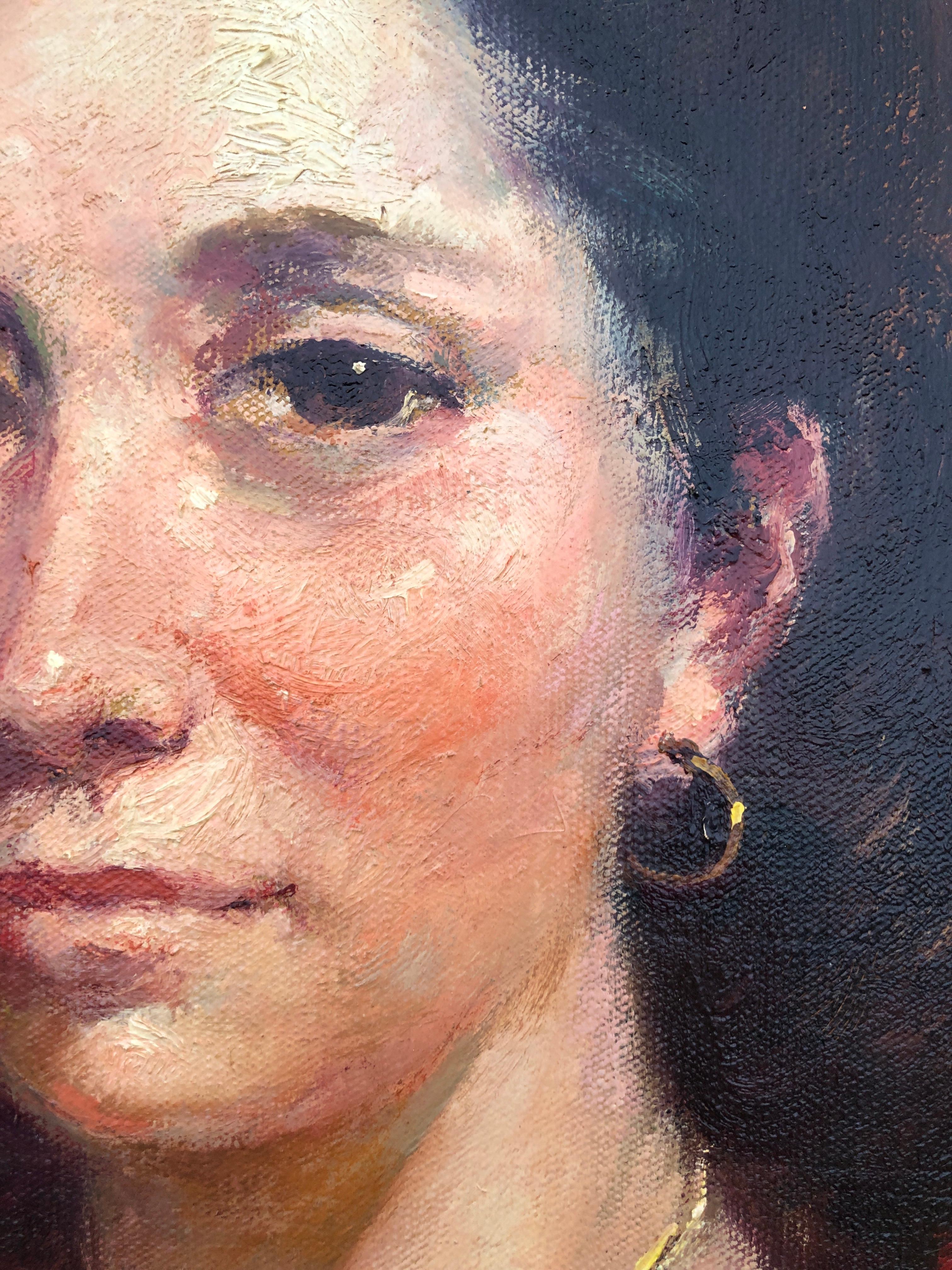 Retrato de una dama óleo sobre lienzo pintura arte europeo - Painting Impresionista de Rosendo Gonzalez Carbonell