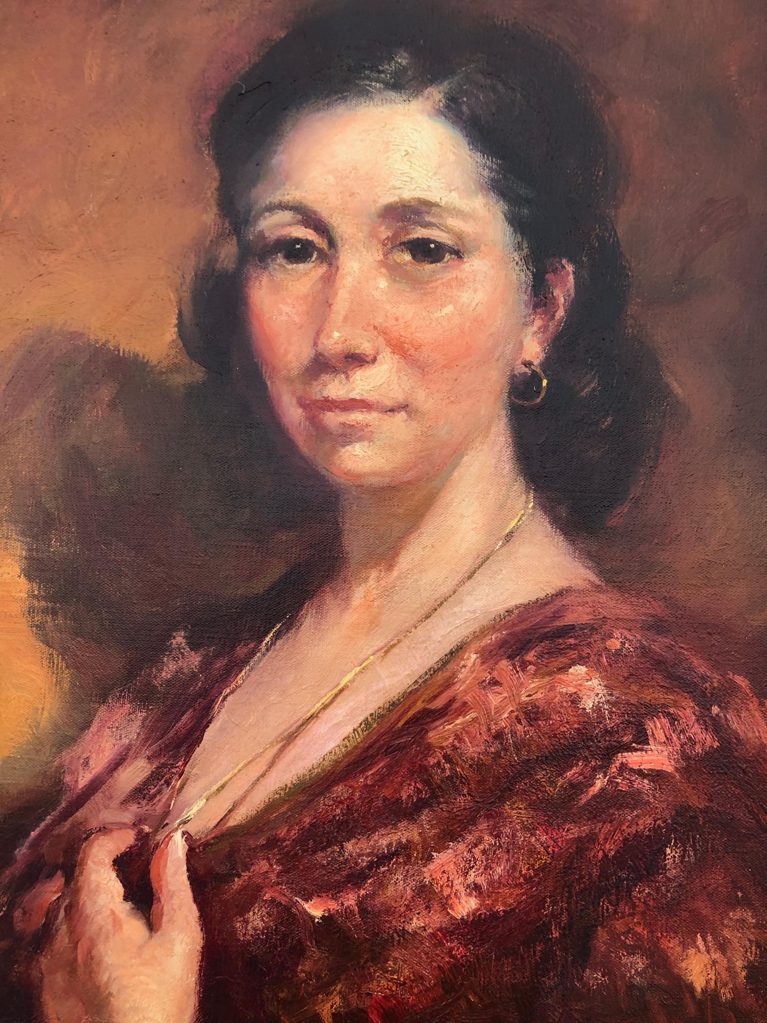 Retrato de una dama óleo sobre lienzo pintura arte europeo en venta 1