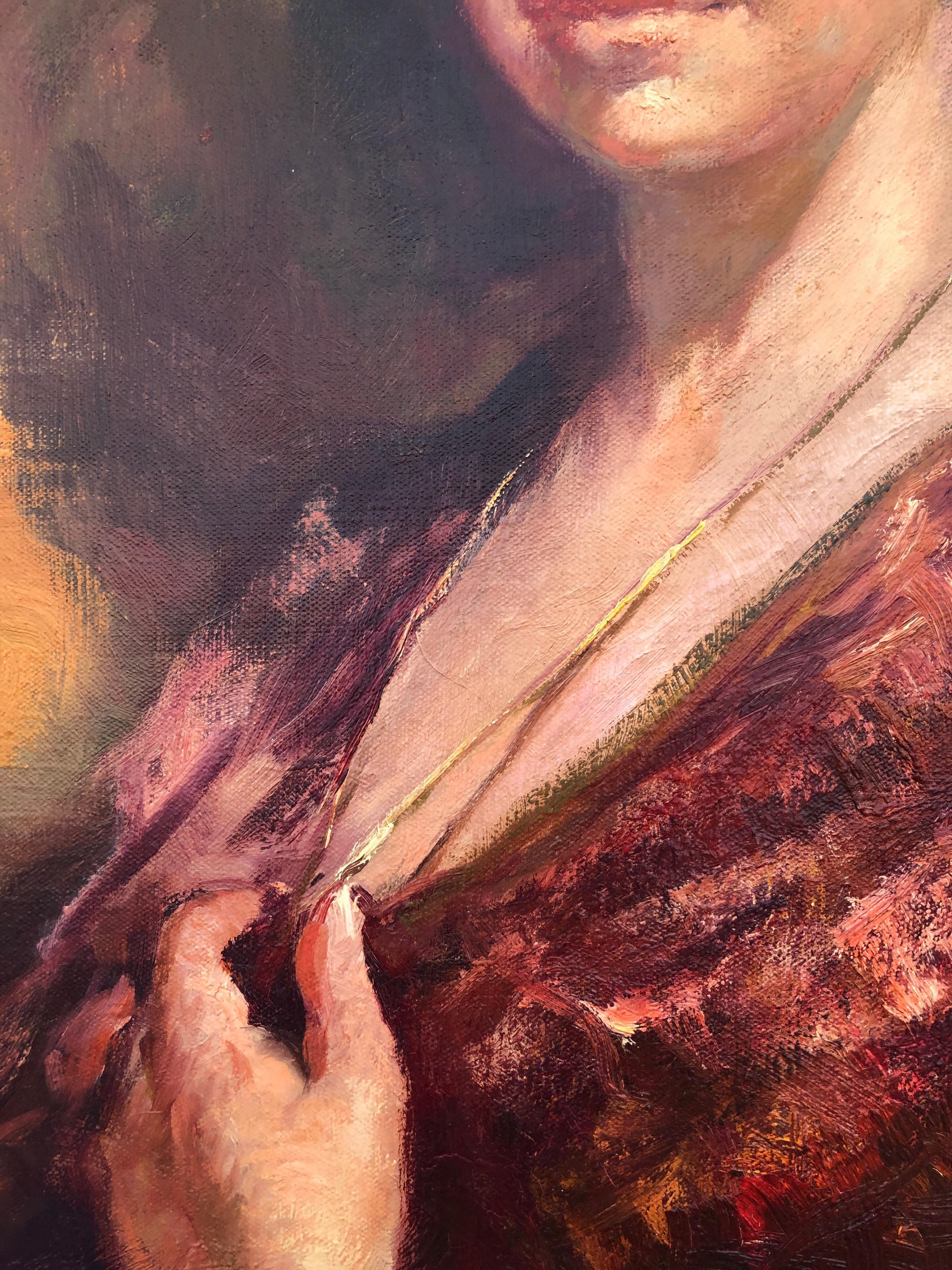 Retrato de una dama óleo sobre lienzo pintura arte europeo en venta 2