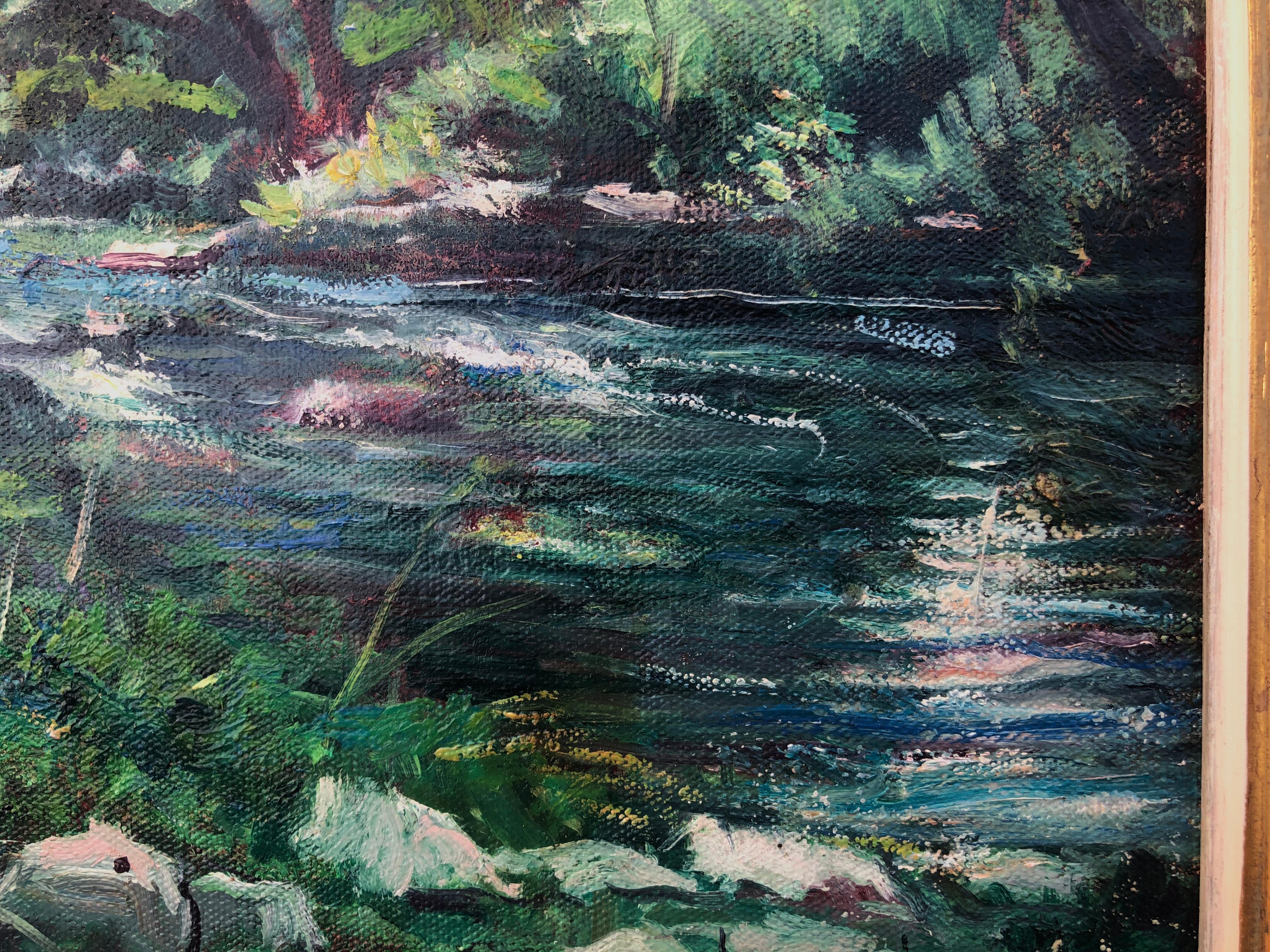 Río España Paisaje español Pintura al óleo sobre tabla - Landscape Painting Negro de Rosendo Gonzalez Carbonell