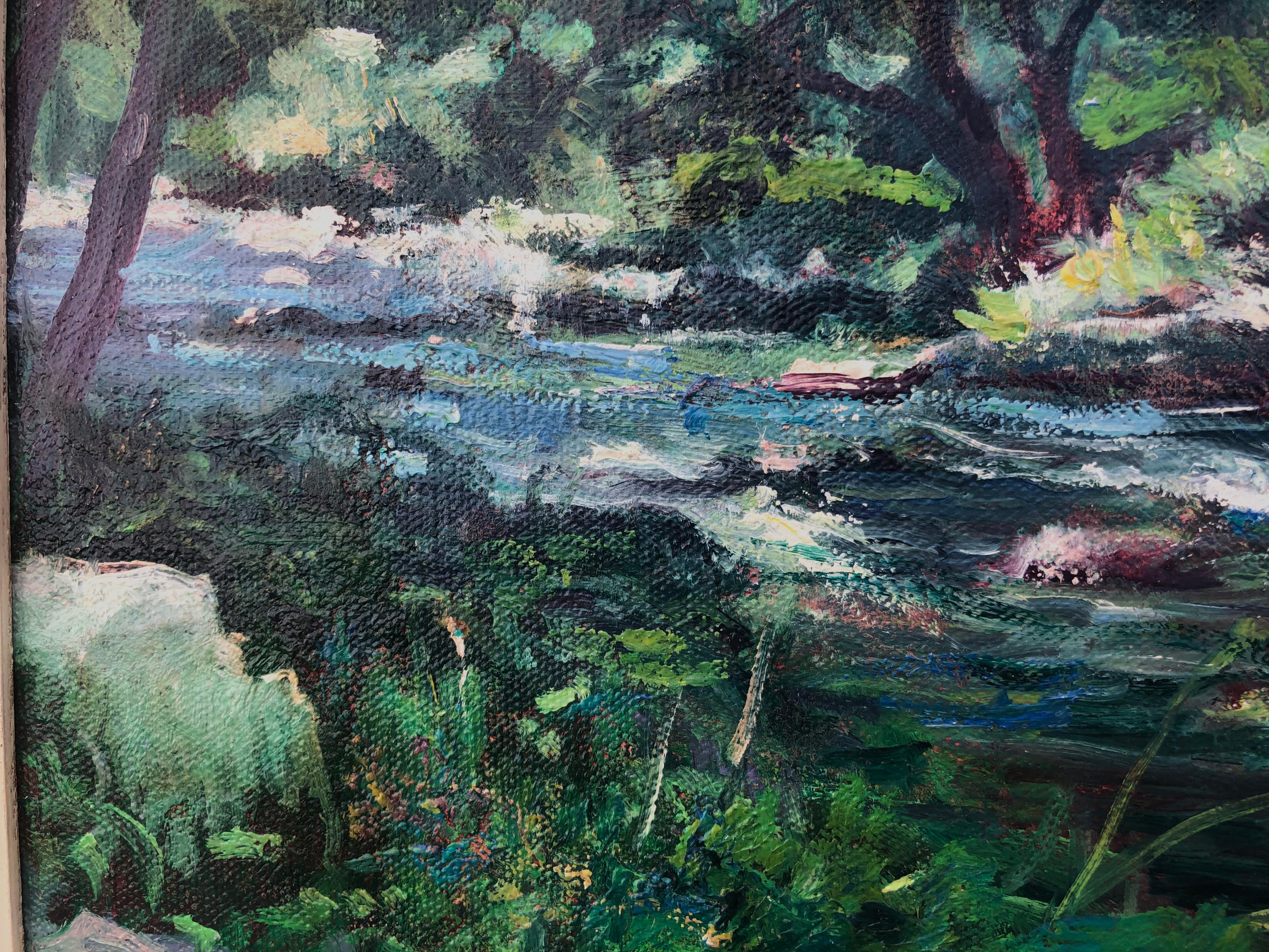 Río España Paisaje español Pintura al óleo sobre tabla en venta 1