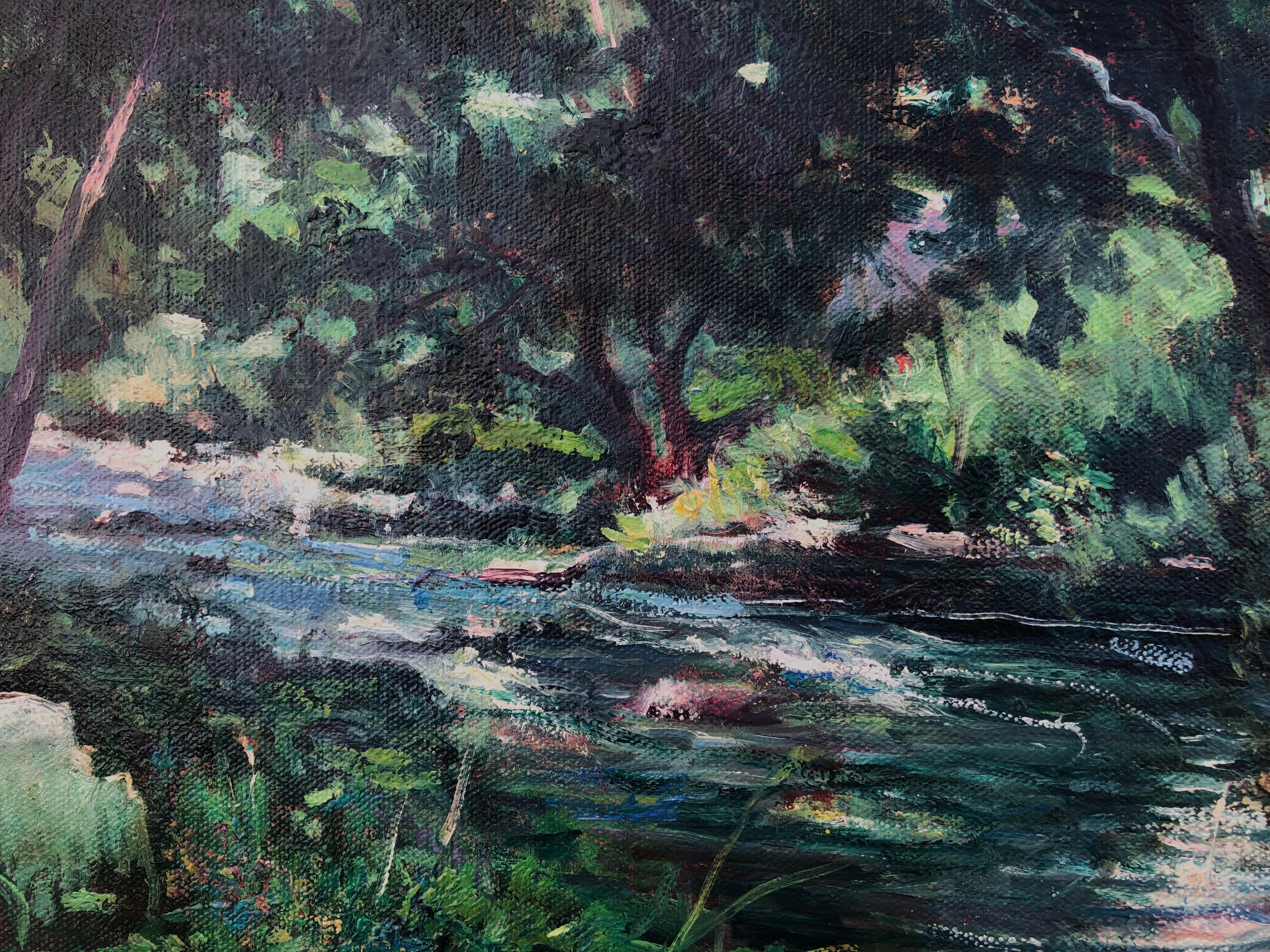 Río España Paisaje español Pintura al óleo sobre tabla en venta 2
