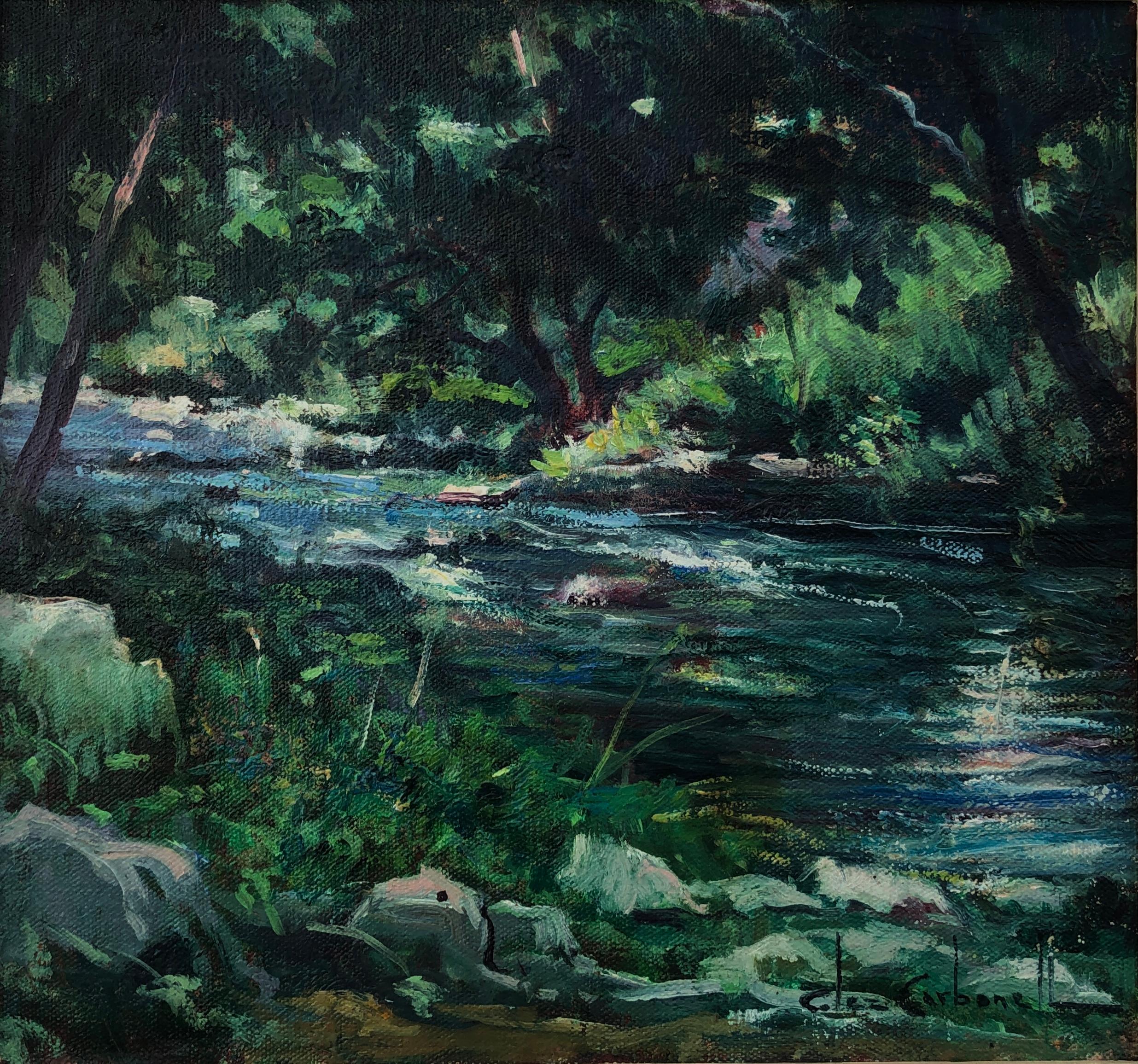 Landscape Painting de Rosendo Gonzalez Carbonell - Río España Paisaje español Pintura al óleo sobre tabla