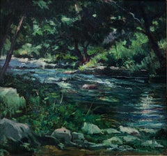 River Spain Spanish landscape oil on board painting