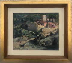 Paisaje español pintura al óleo sobre tabla Santa Creu D'Olorda