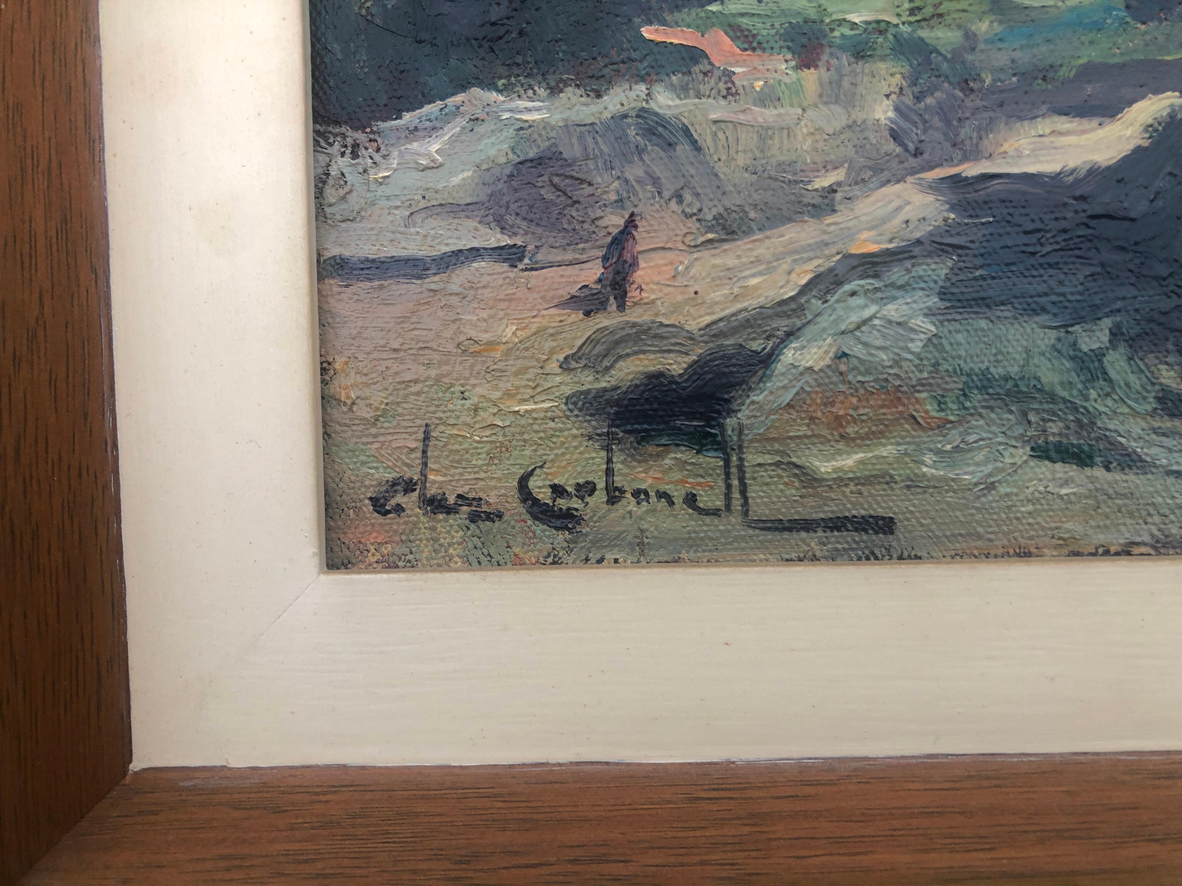 Spanish landscape oil on board painting Santa Creu D'Olorda - Impressionist Painting by Rosendo Gonzalez Carbonell