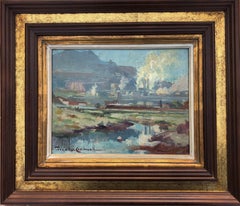 Spanish river landscape oil on board painting