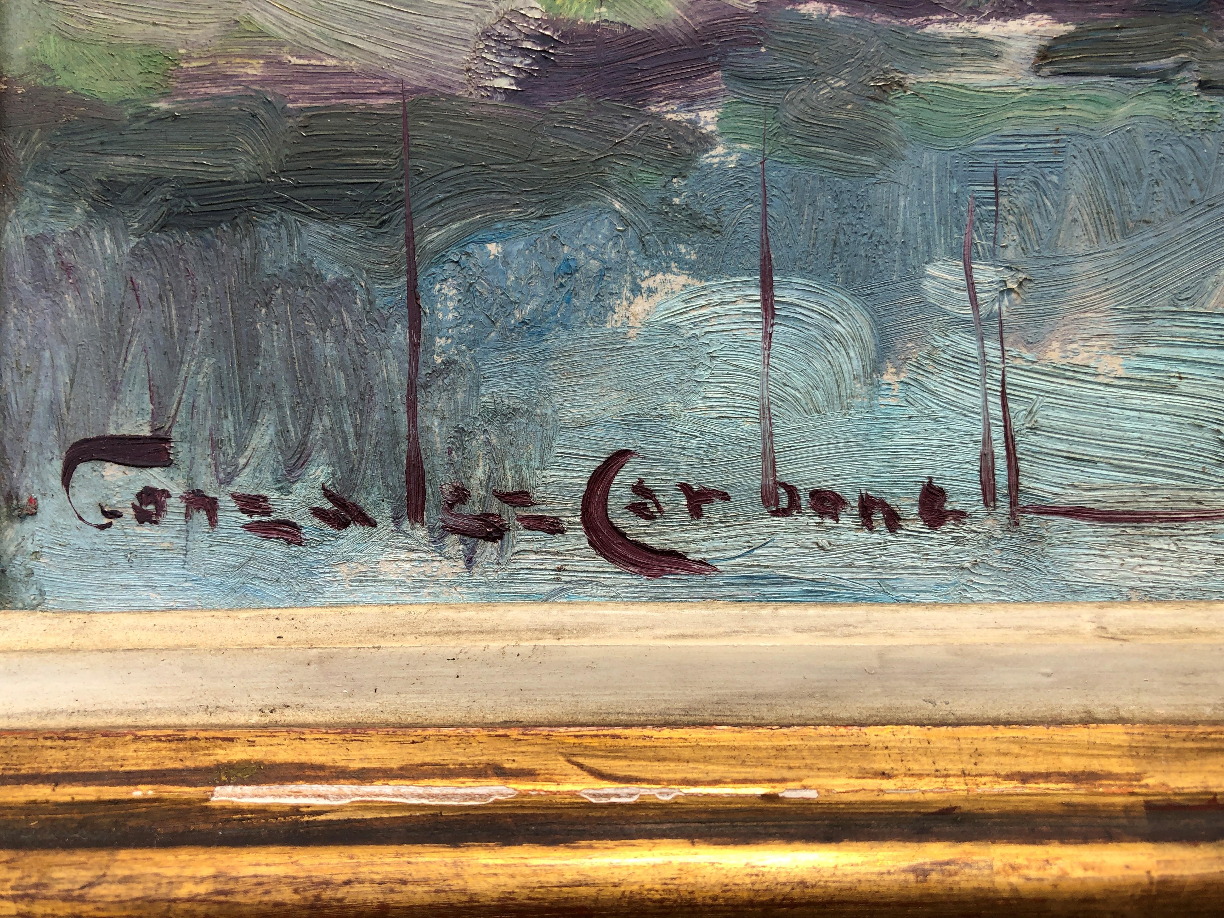Paisaje fluvial español pintura al óleo sobre tabla - Painting Posimpresionista de Rosendo Gonzalez Carbonell